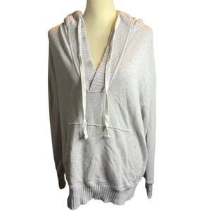 Aerie Weekend Ribbed Trim Sweatshirt Hoodie, Gray, Women's Oversized XS